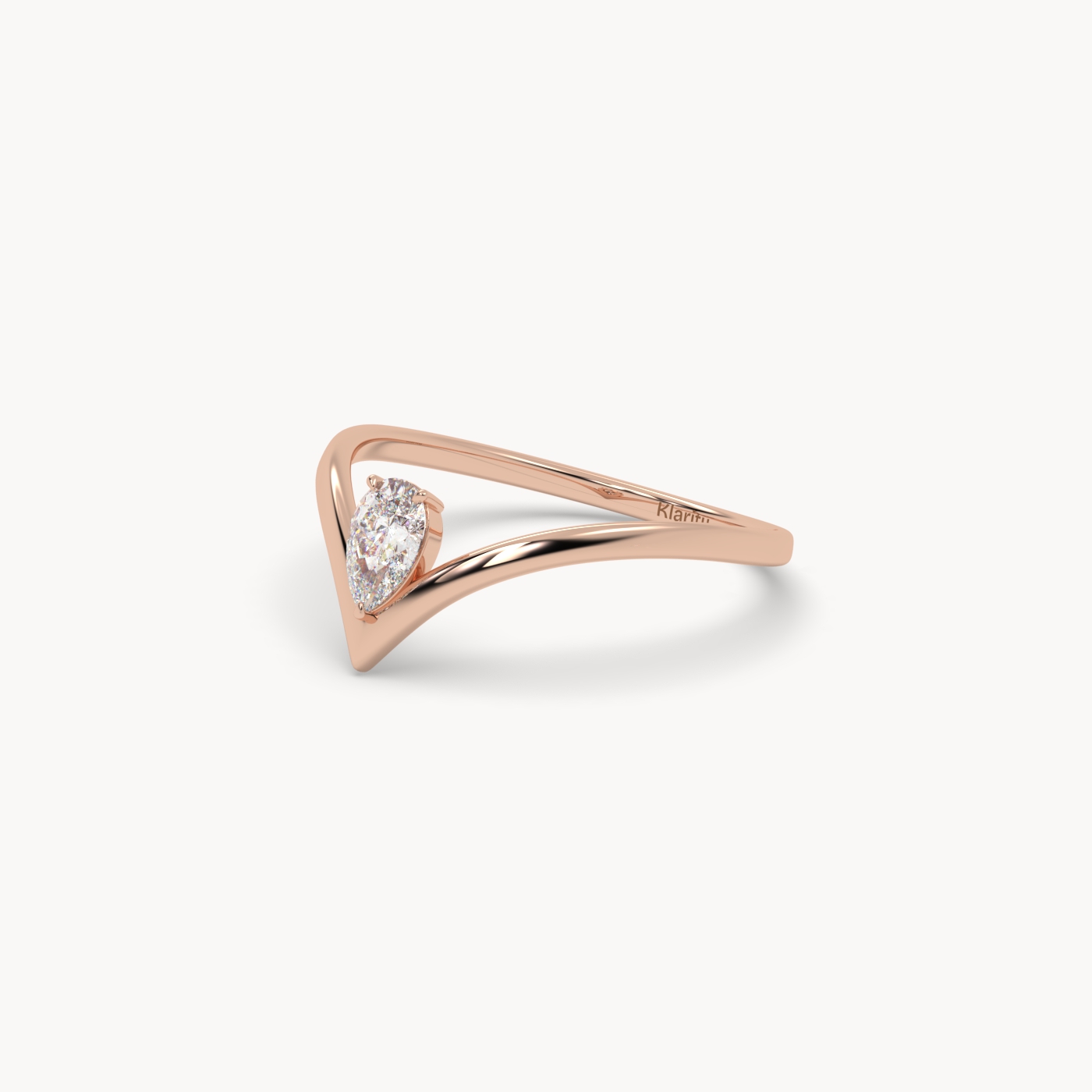 18k rose gold  v shaped pear diamond engagement solitaire ring