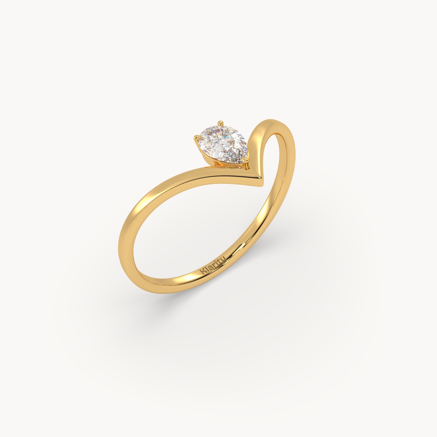 18k yellow gold v shaped pear diamond engagement solitaire ring