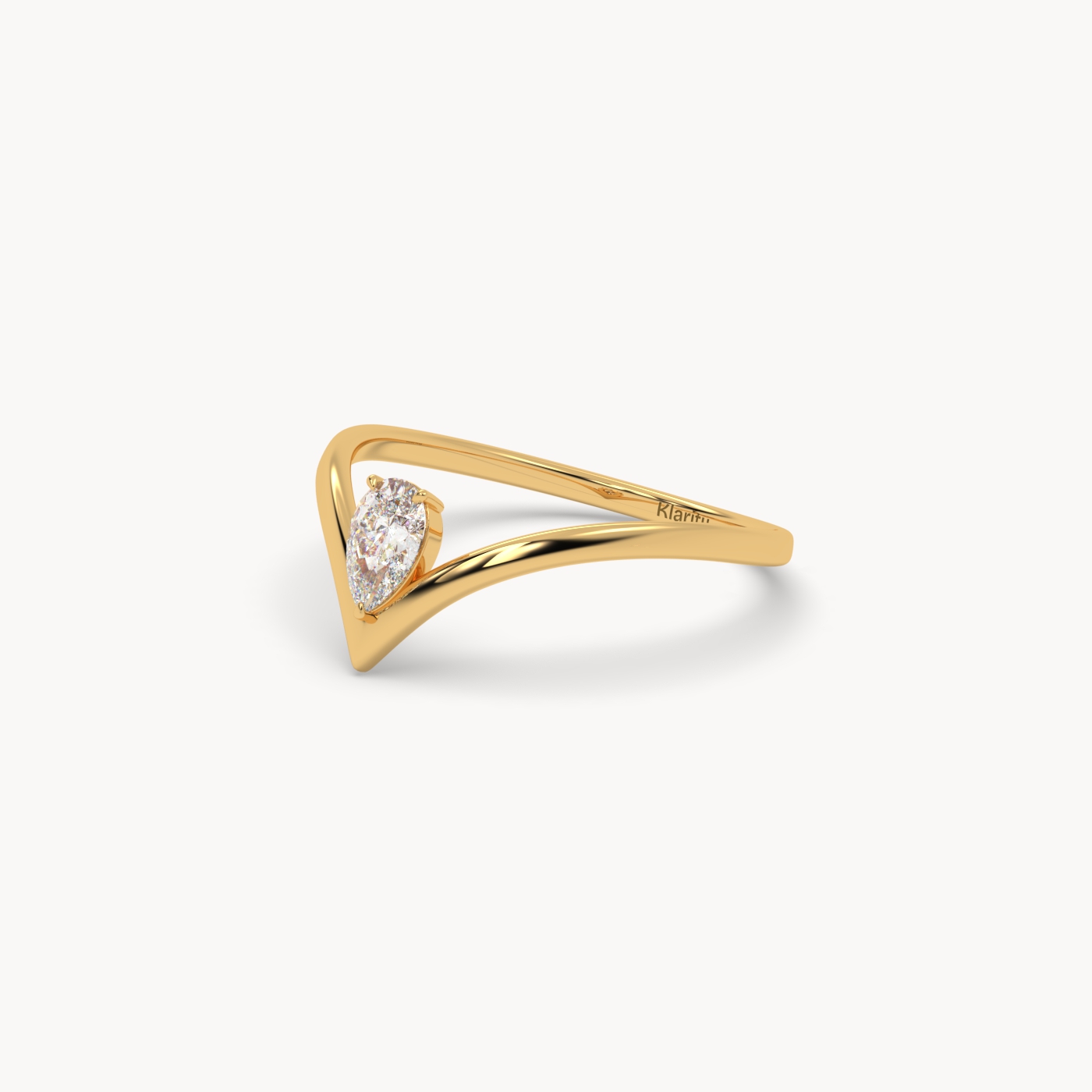 18k yellow gold v shaped pear diamond engagement solitaire ring