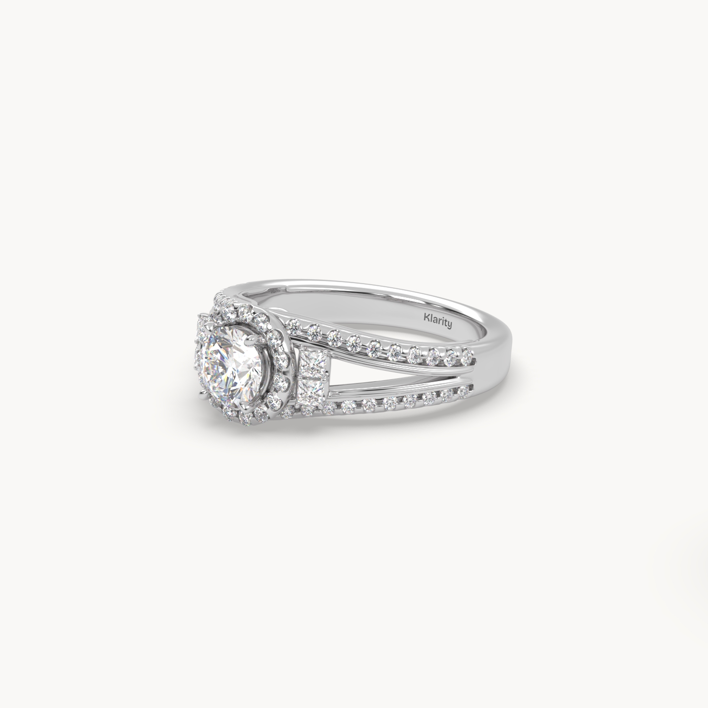 18k white gold  halo round diamond split-shank engagement ring – 0.60ct centre mount