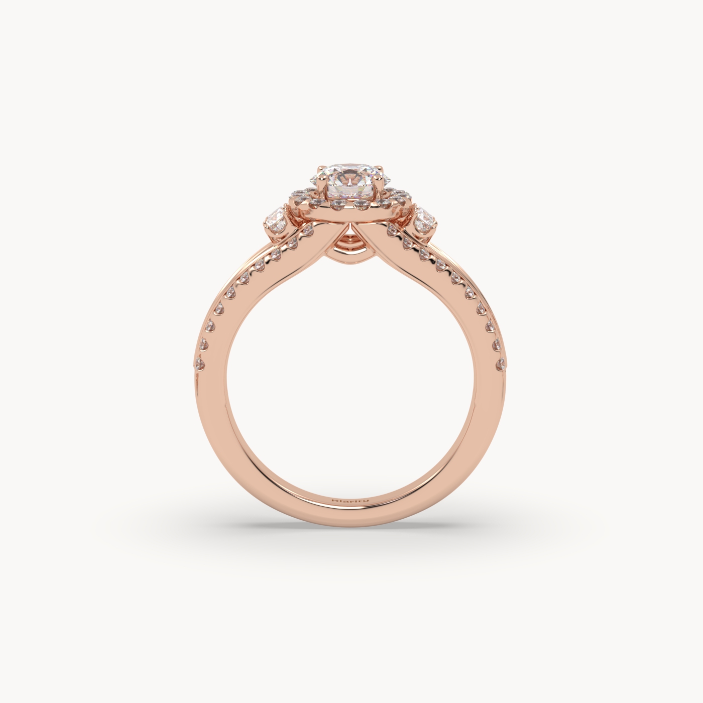 18k rose gold  halo round diamond split-shank engagement ring – 0.60ct centre mount