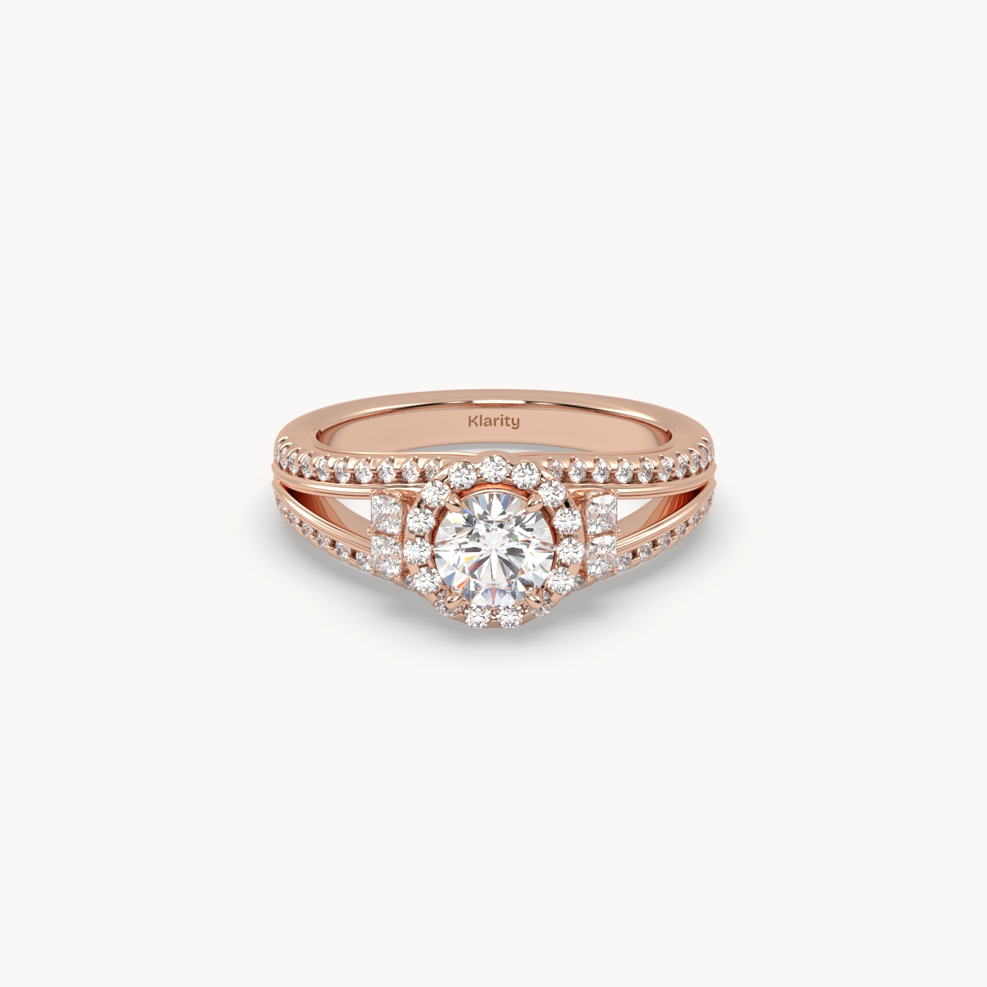 pt platinum  halo round diamond split-shank engagement ring – 0.60ct centre mount Photos & images