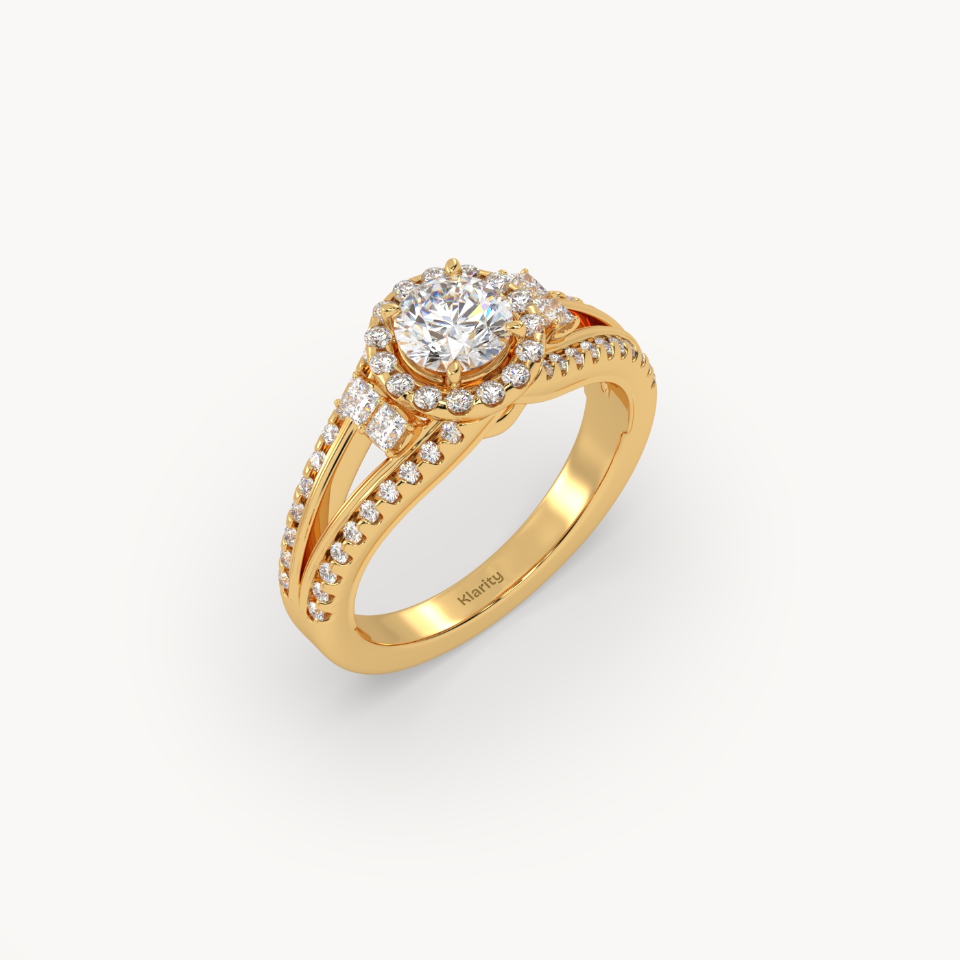 18k yellow gold  halo round diamond split-shank engagement ring – 0.60ct centre mount