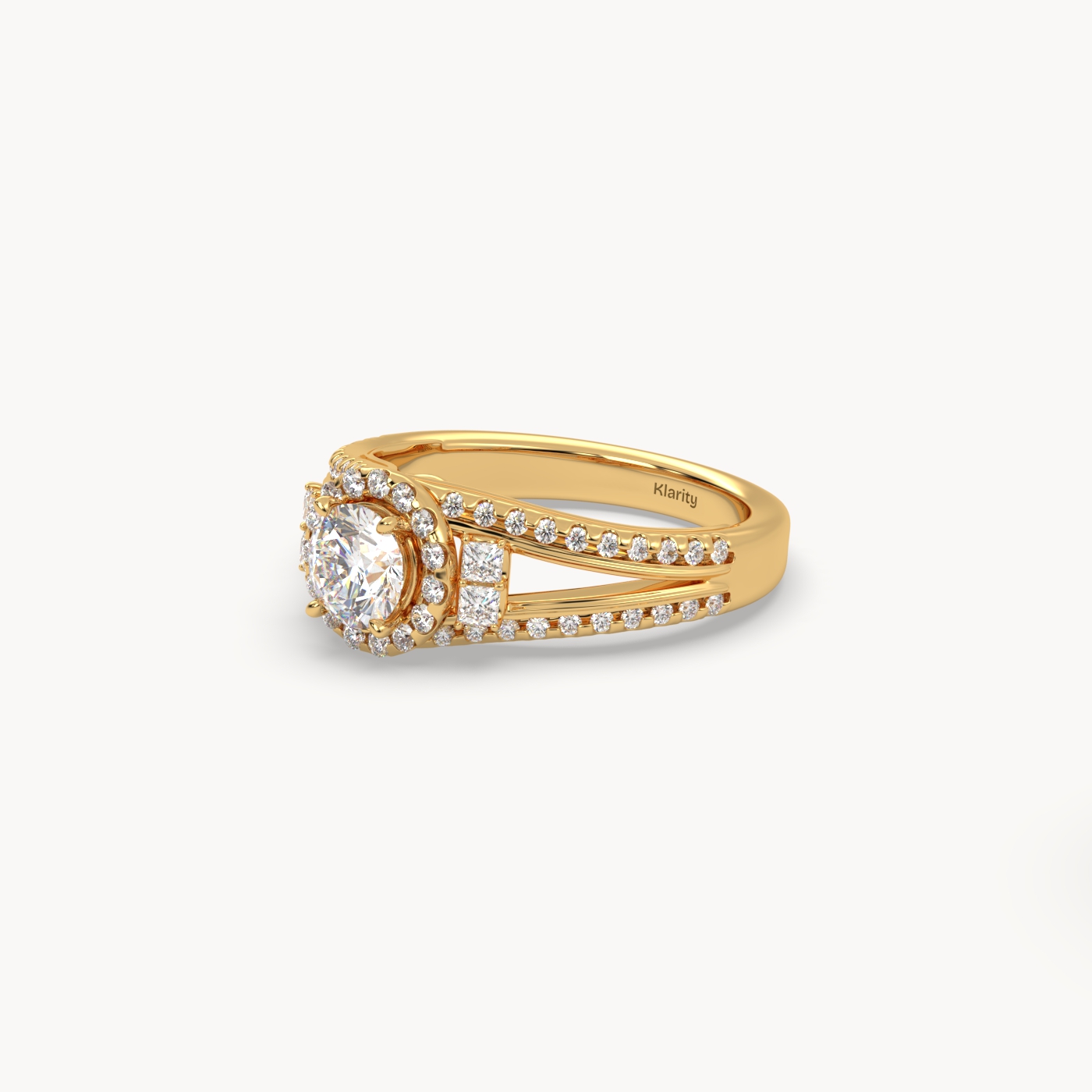 18k yellow gold  halo round diamond split-shank engagement ring – 0.60ct centre mount