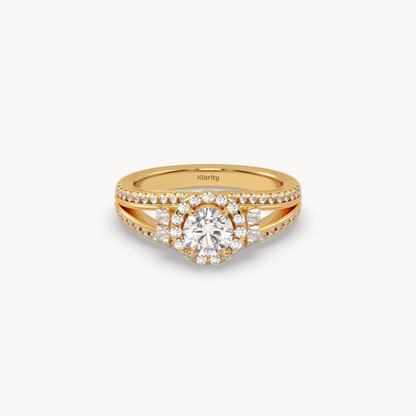 pt platinum  halo round diamond split-shank engagement ring – 0.60ct centre mount Photos & images