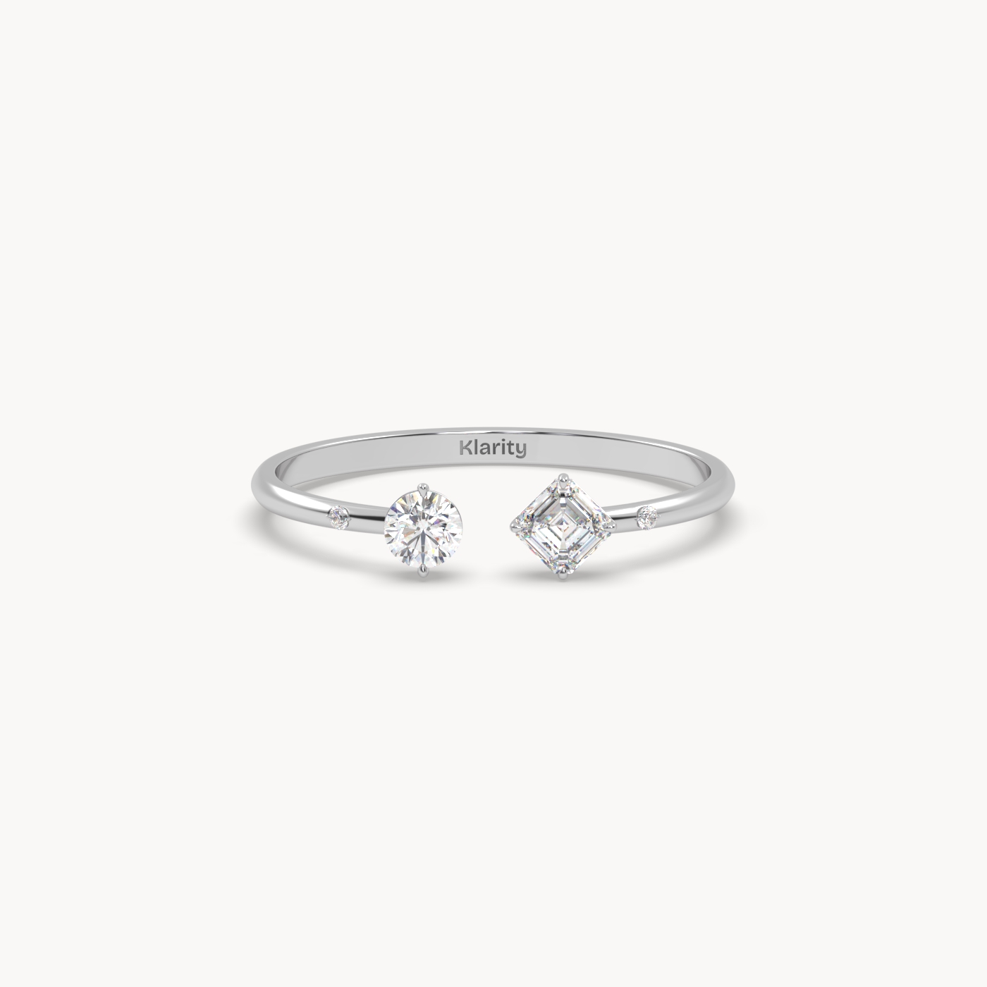 pt platinum two-stone open diamond ring with emerald-cut & round diamond Photos & images