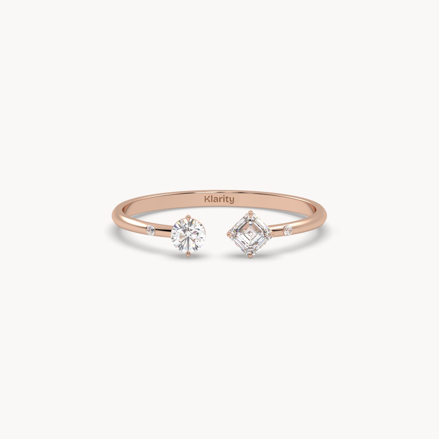 pt platinum two-stone open diamond ring with emerald-cut & round diamond Photos & images