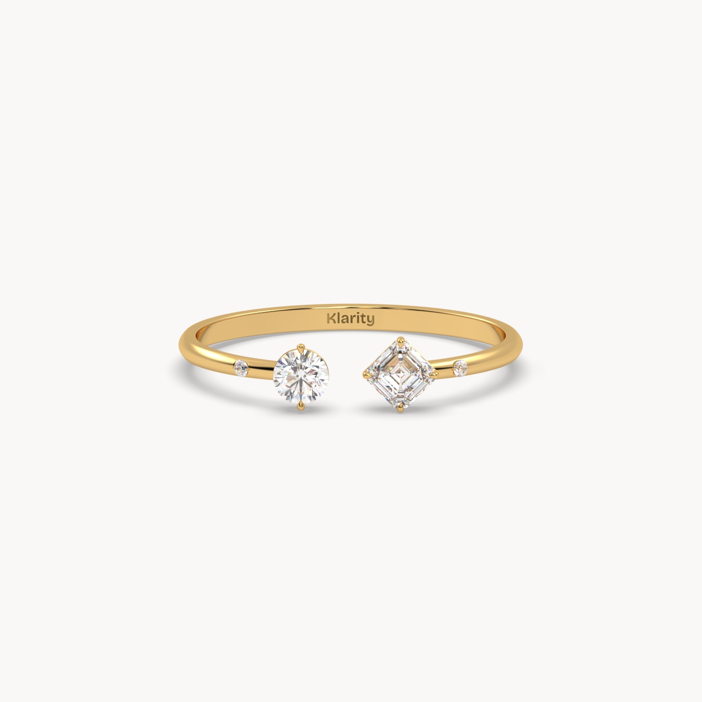 pt platinum two-stone open diamond ring with emerald-cut & round diamond Photos & images