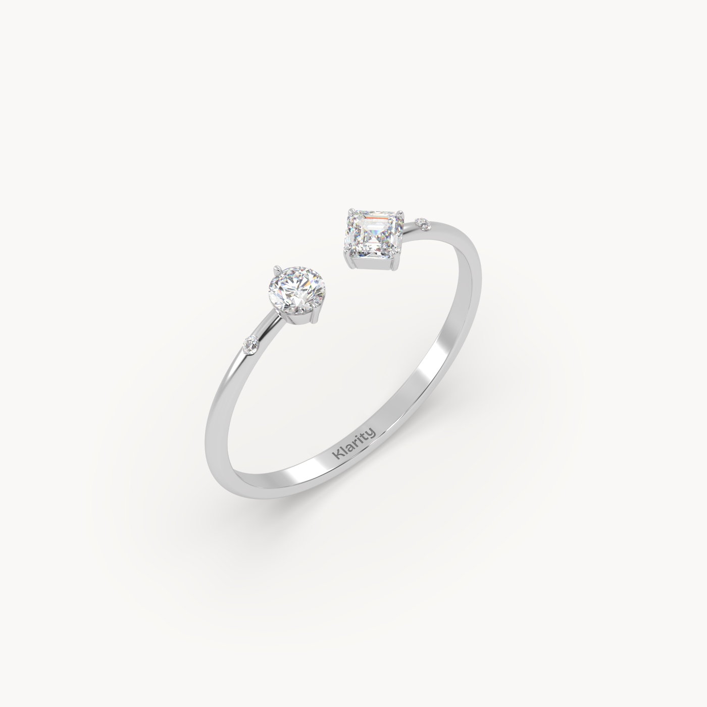 pt platinum two-stone open diamond ring with emerald-cut & round diamond