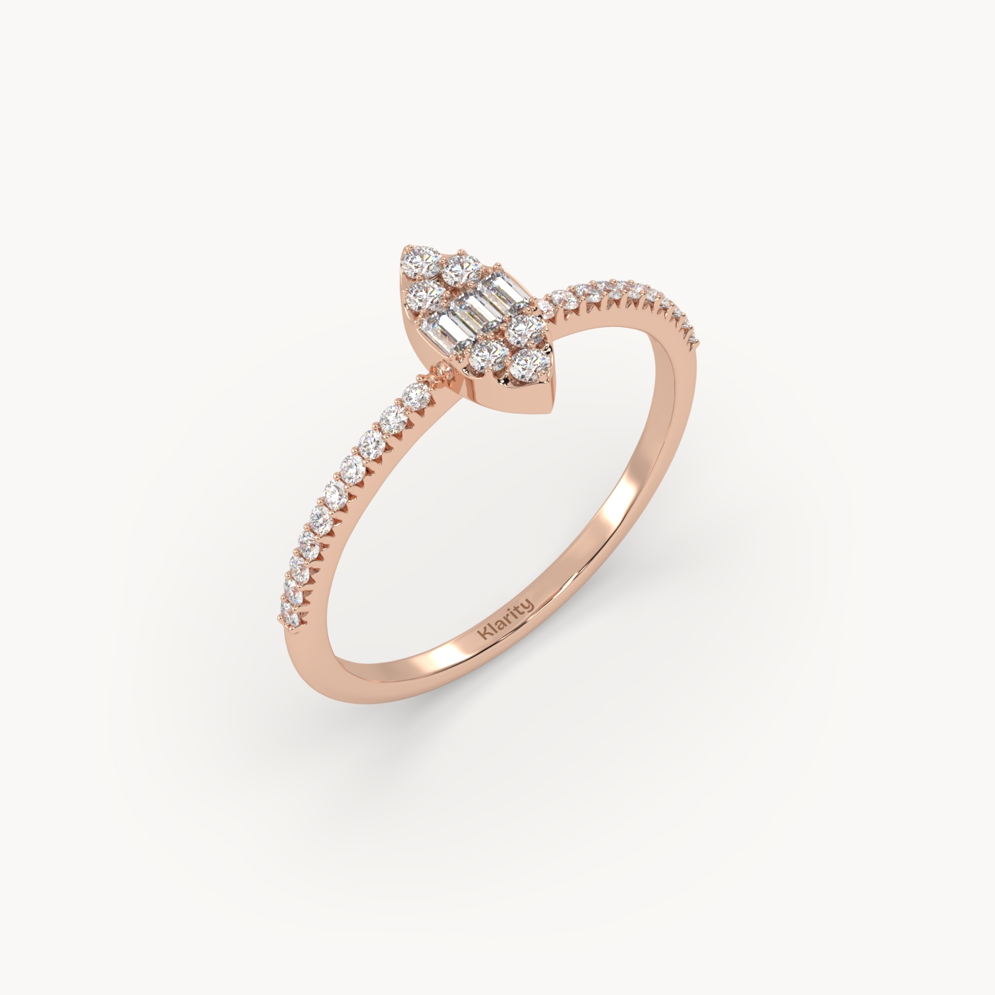 18k rose gold  3 stone baguette cut diamond engagement ring