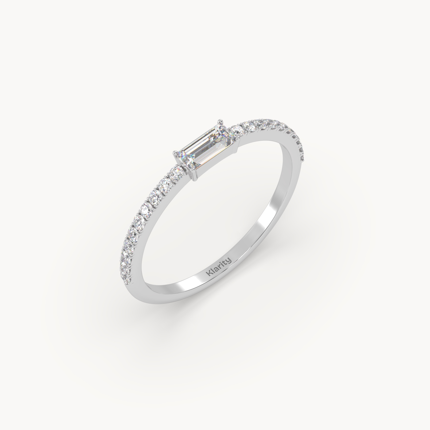 18k white gold  baguette solitaire diamond ring with pavé-set band – 0.22ct centre