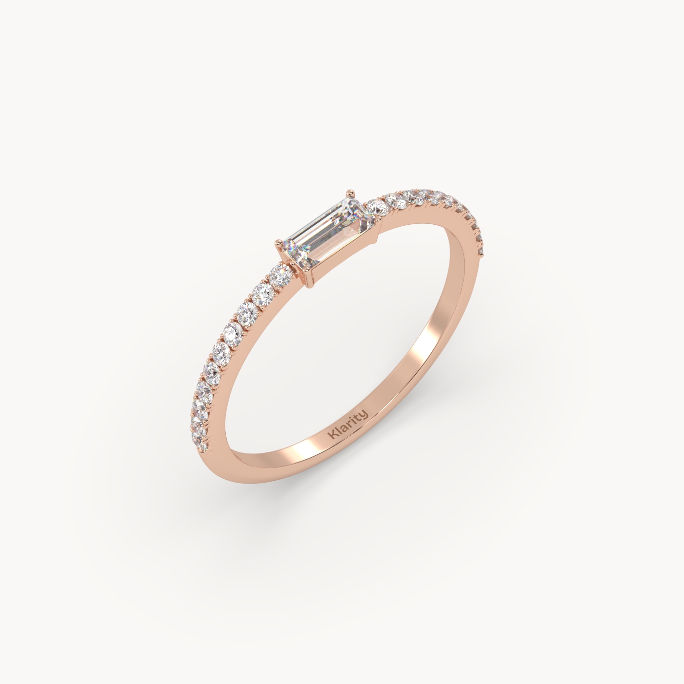 18k rose gold  baguette solitaire diamond ring with pavé-set band – 0.22ct centre