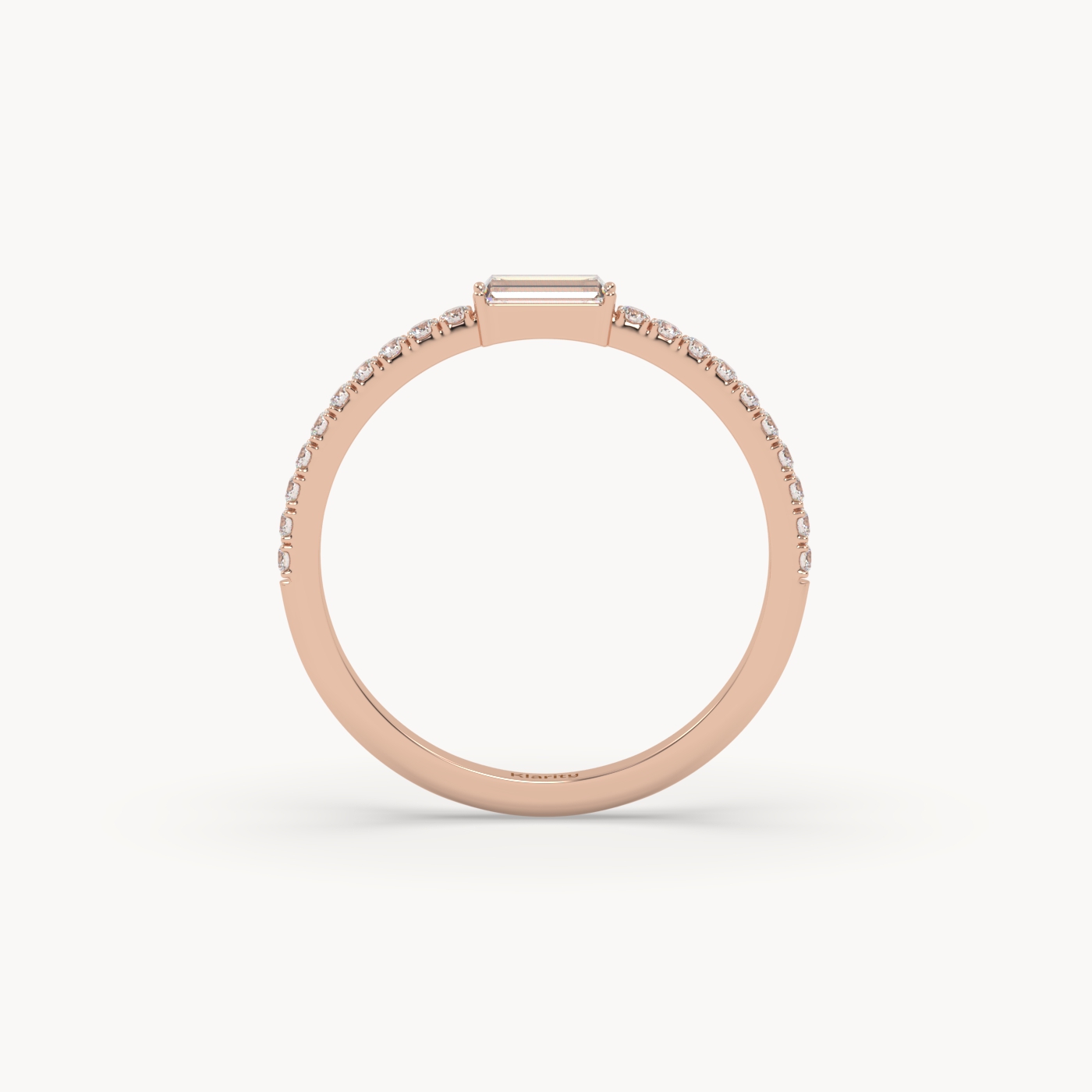 18k rose gold  baguette solitaire diamond ring with pavé-set band – 0.22ct centre