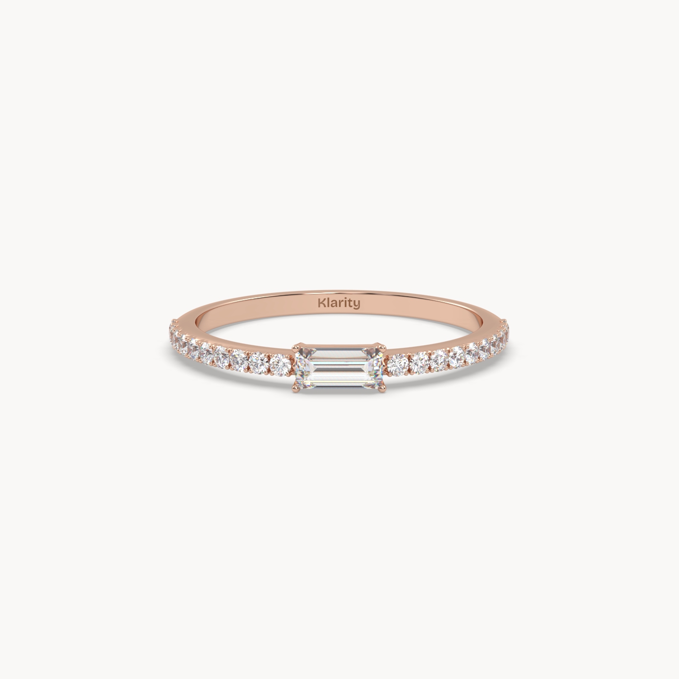 platinum  baguette solitaire diamond ring with pavé-set band – 0.22ct centre Photos & images