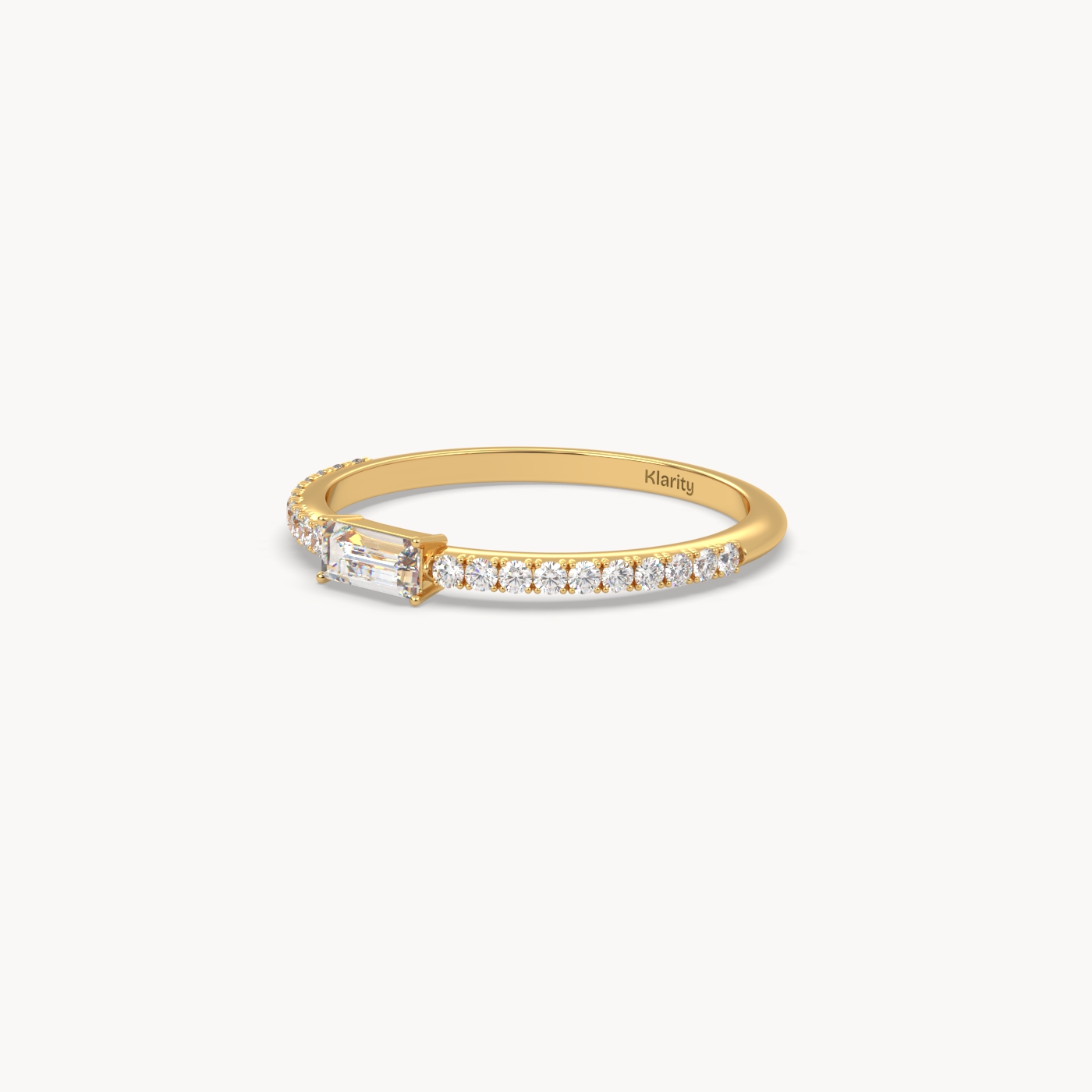 18k yellow gold  baguette solitaire diamond ring with pavé-set band – 0.22ct centre