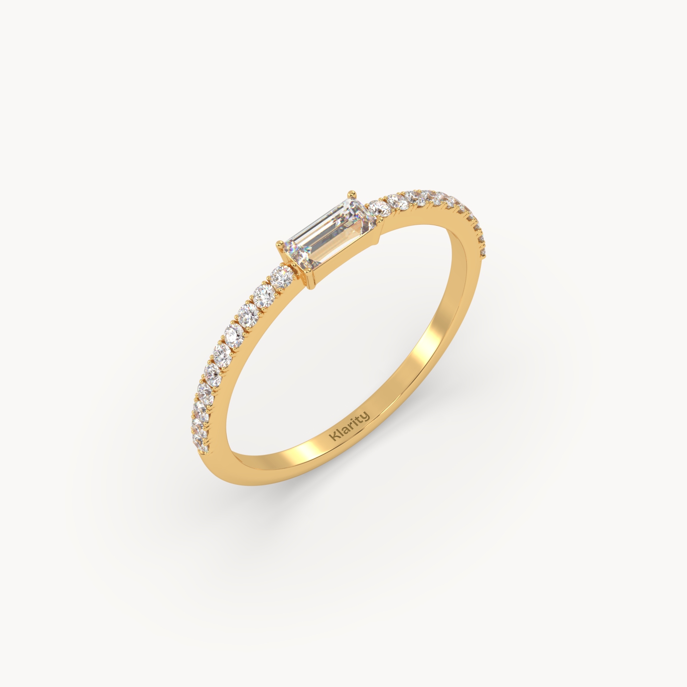 18k yellow gold  baguette solitaire diamond ring with pavé-set band – 0.22ct centre