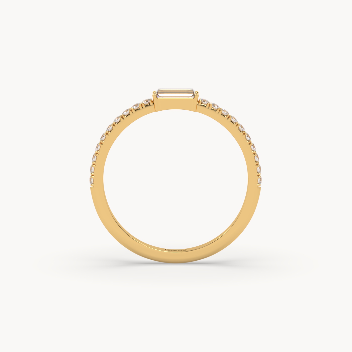 18k yellow gold  baguette solitaire diamond ring with pavé-set band – 0.22ct centre