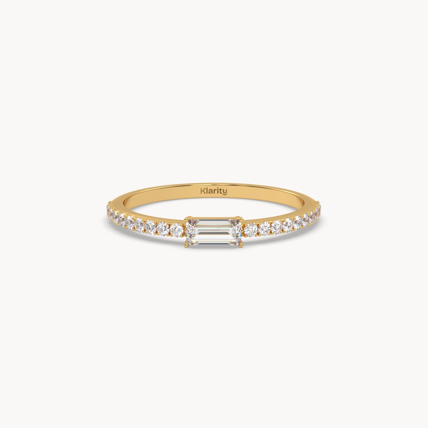 platinum  baguette solitaire diamond ring with pavé-set band – 0.22ct centre Photos & images