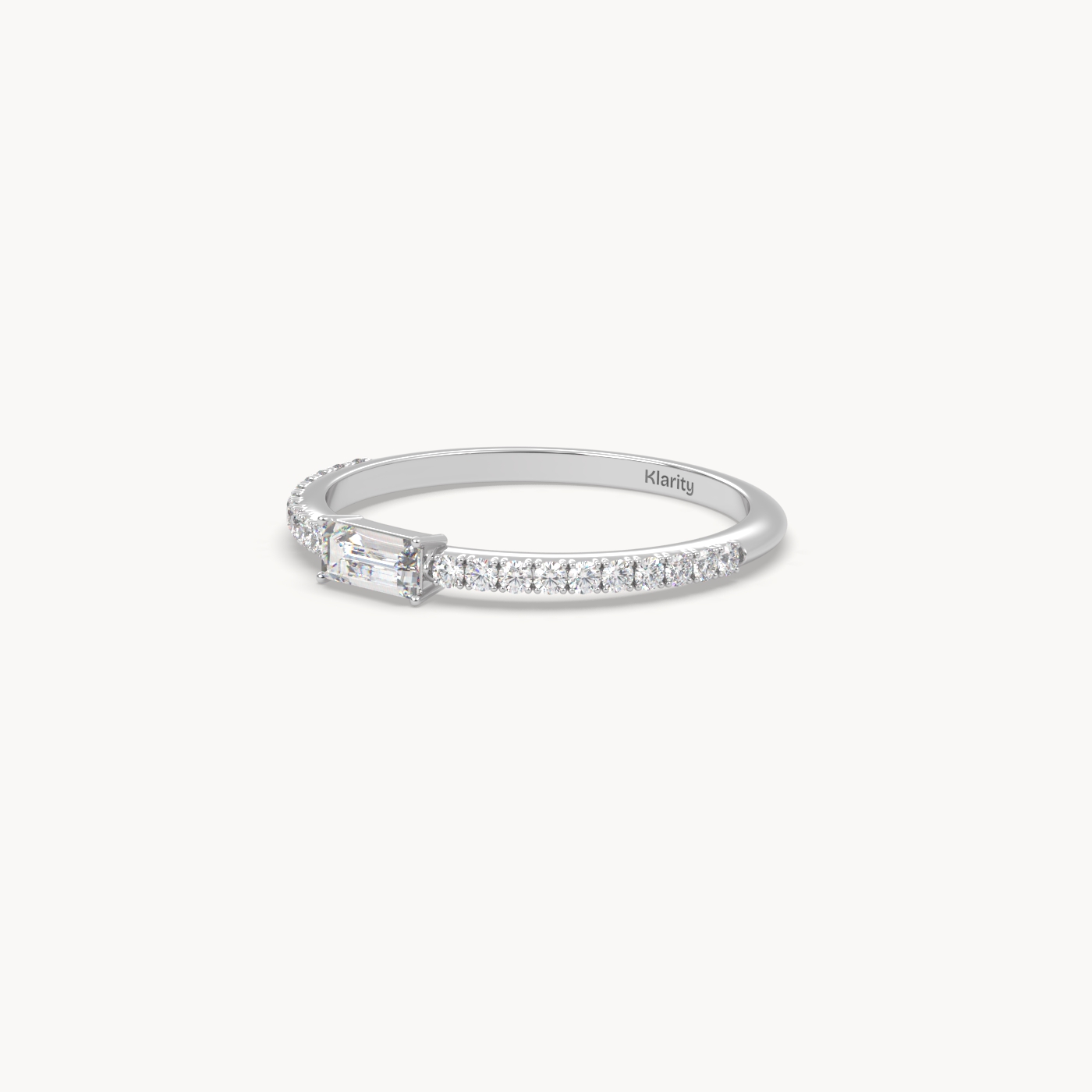 platinum  baguette solitaire diamond ring with pavé-set band – 0.22ct centre