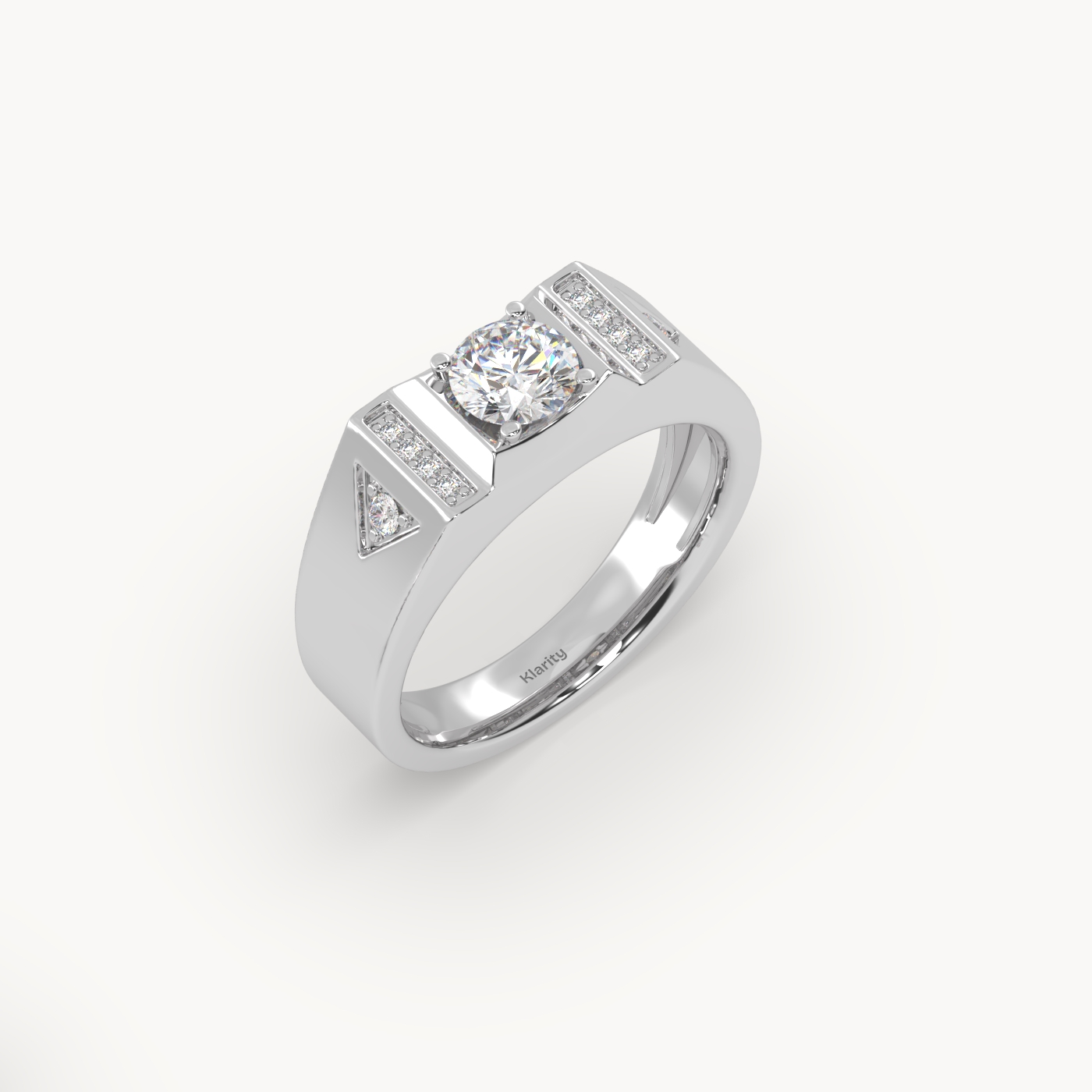 18k white gold  geometric diamond engagement ring – round centre with side accents