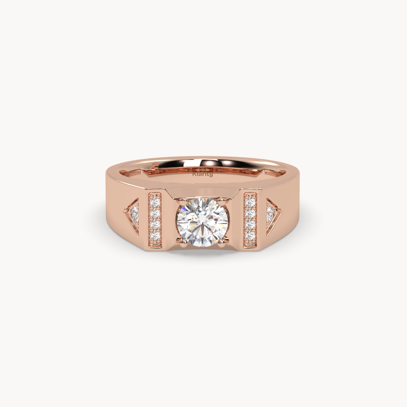18k yellow gold  geometric diamond engagement ring – round centre with side accents Photos & images