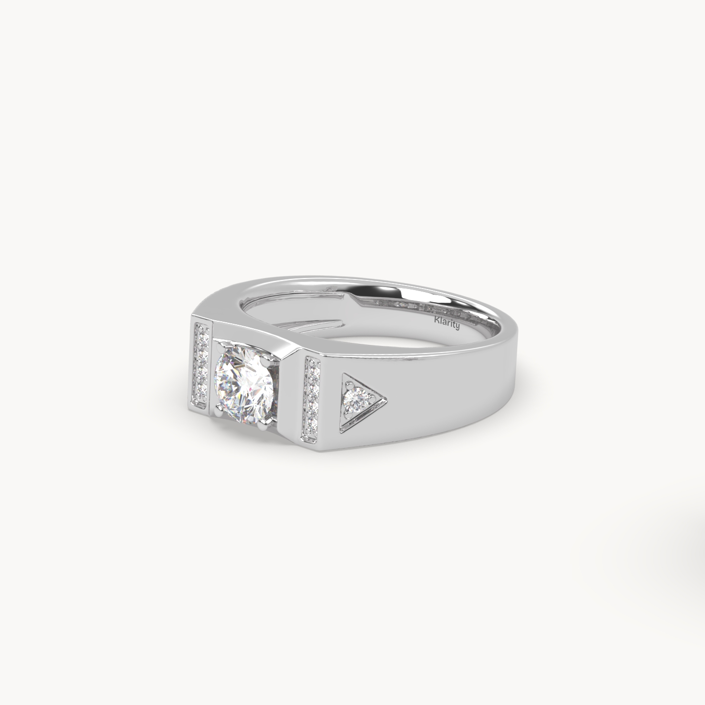 pt platinum  geometric diamond engagement ring – round centre with side accents