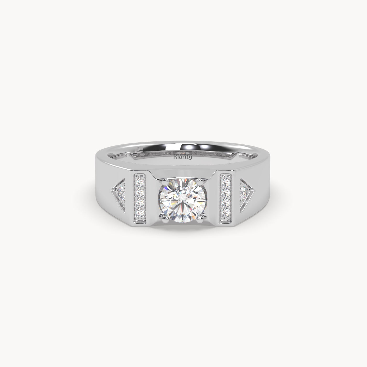 18k yellow gold  geometric diamond engagement ring – round centre with side accents Photos & images
