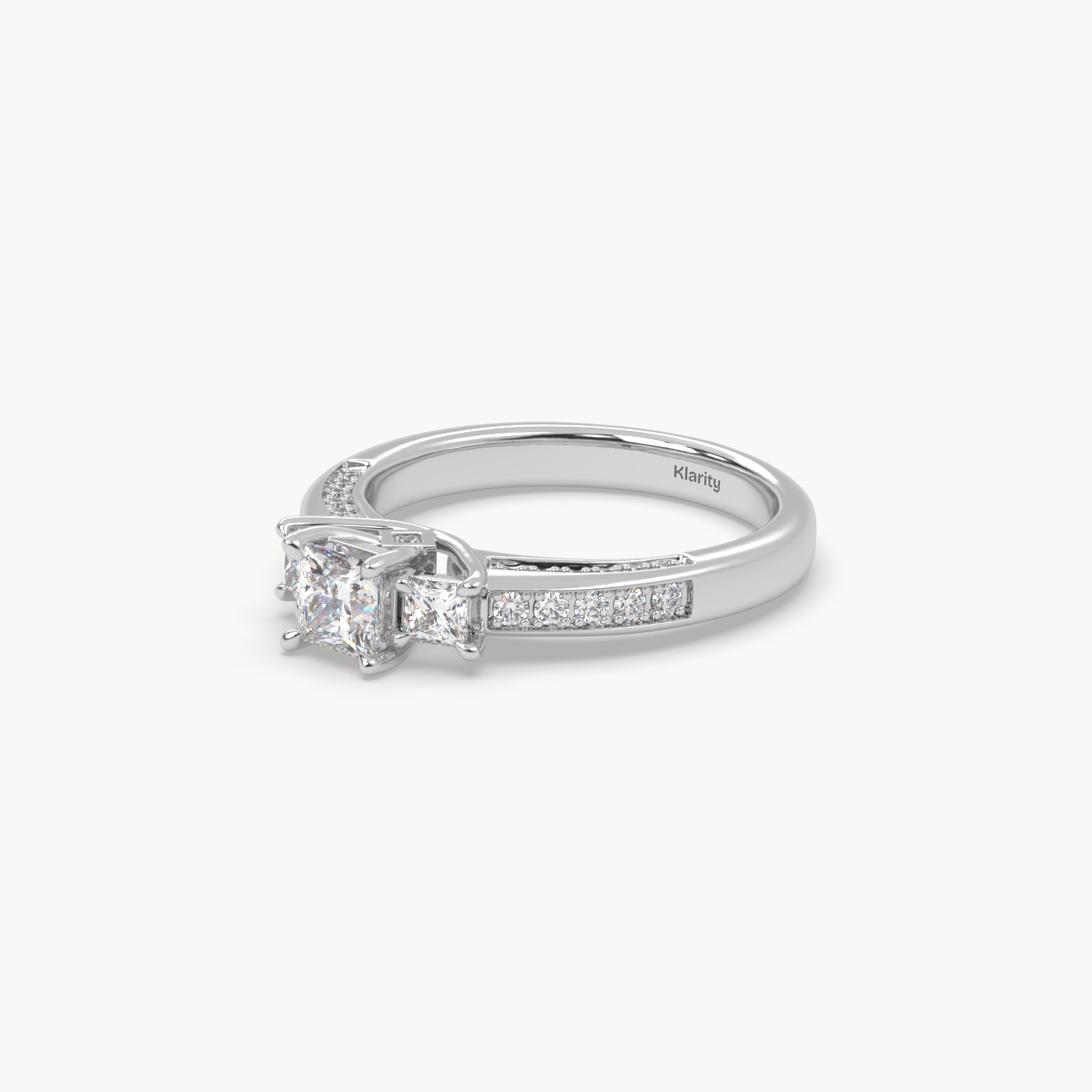 18k white gold  princess cut sidestone diamond engagement ring – elegant multi-stone bridal ring