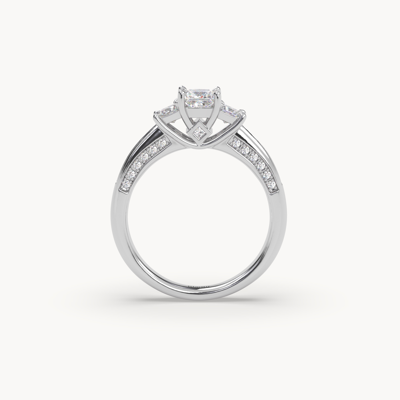18k white gold  princess cut sidestone diamond engagement ring – elegant multi-stone bridal ring