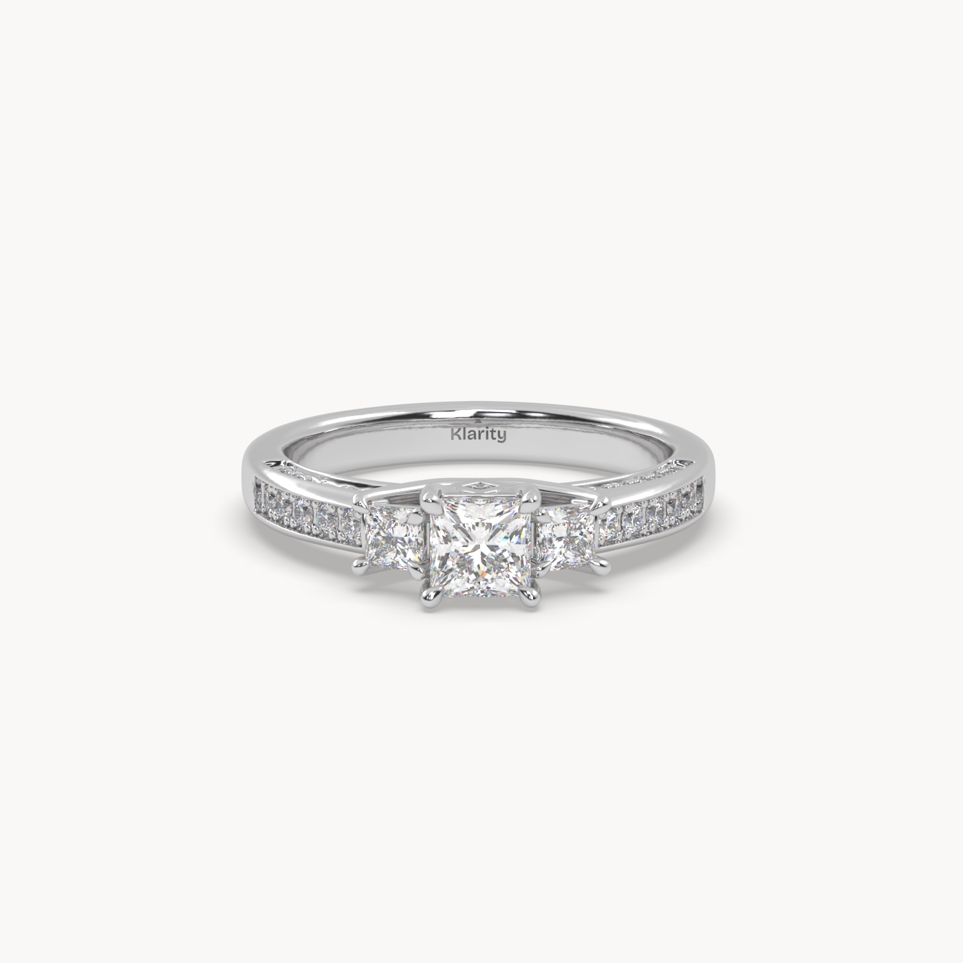 18k yellow gold  princess cut sidestone diamond engagement ring – elegant multi-stone bridal ring Photos & images